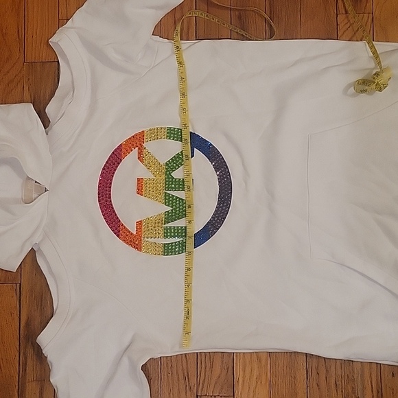 Michael Kors Rainbow logo cotton terry hoodie cutout dress Coastal Summer - Picture 5 of 10